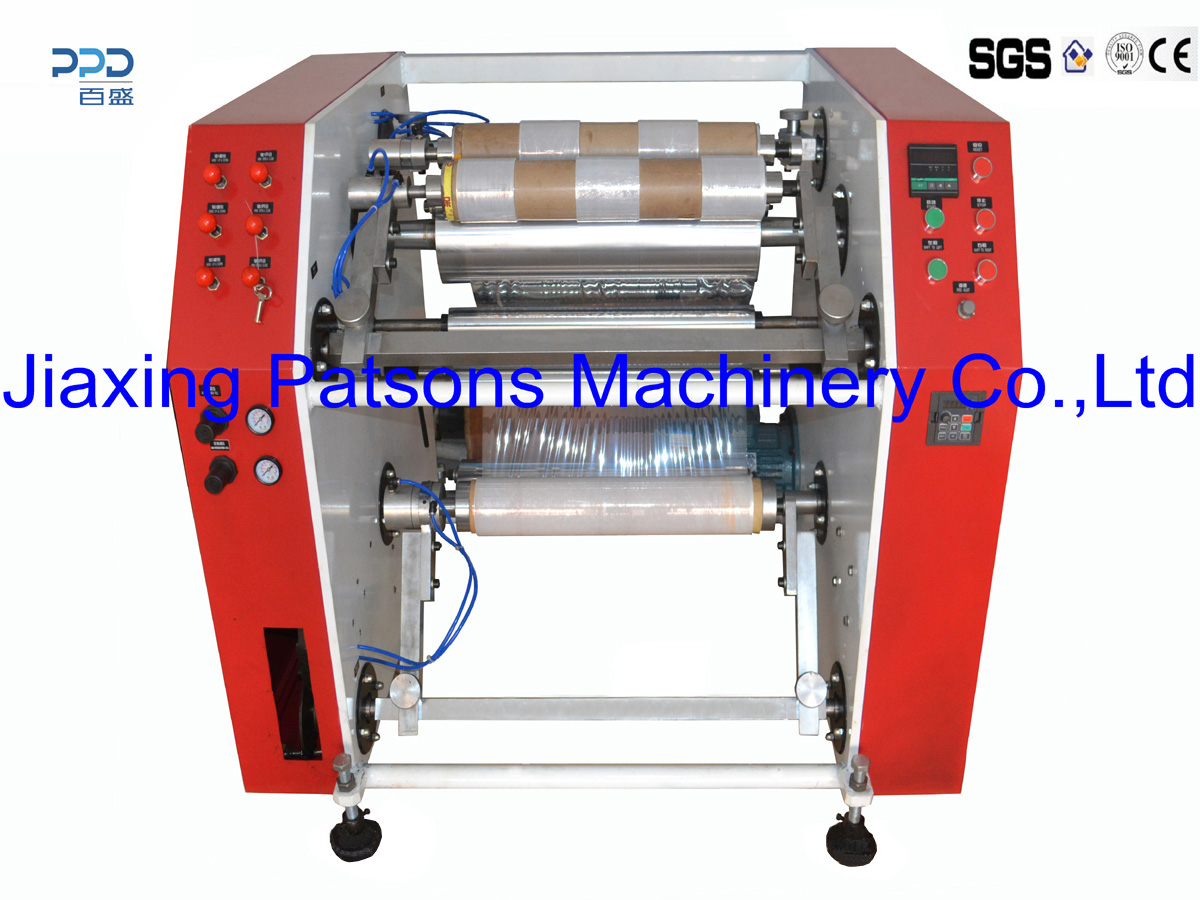 Máquina cortadora y rebobinadora de película estirable semiautomática, PPD-SASR500
